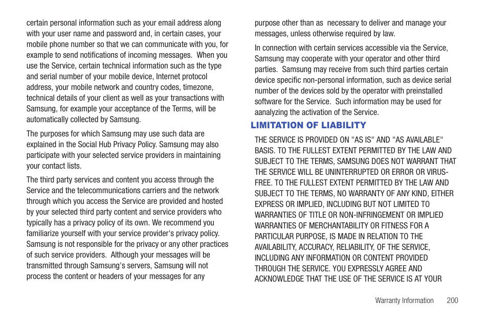 Limitation of liability | Samsung SEG-I717RWAATT User Manual | Page 205 / 223