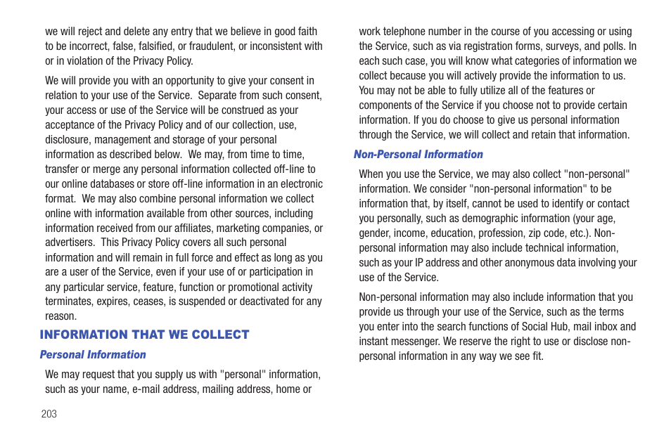 Information that we collect | Samsung SEG-I717RWAATT User Manual | Page 208 / 223