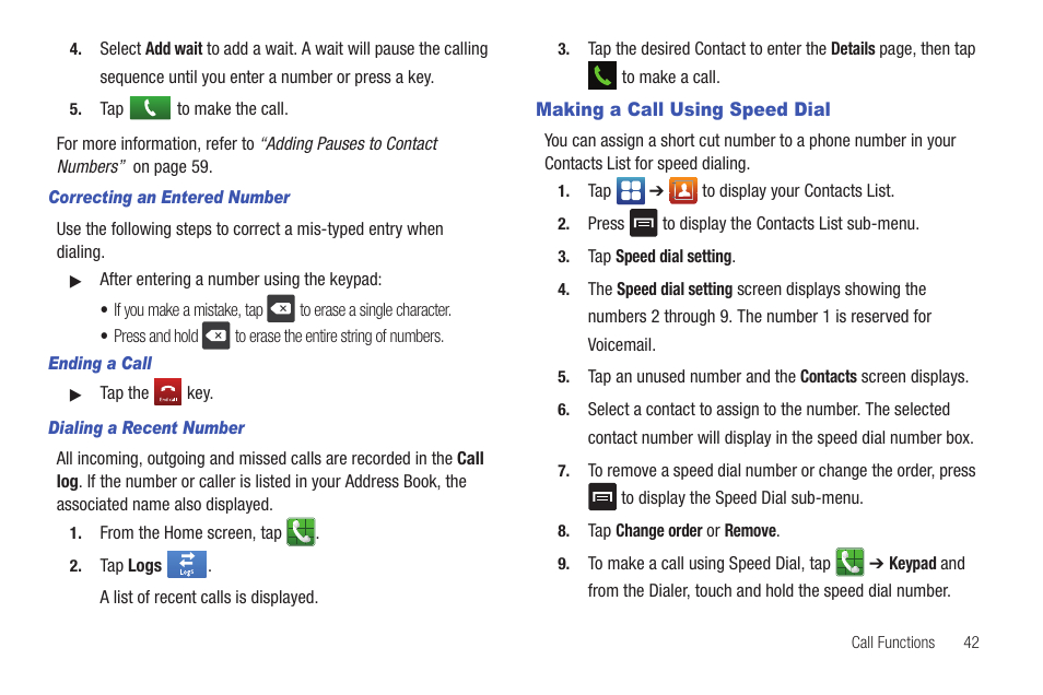 Making a call using speed dial | Samsung SEG-I717RWAATT User Manual | Page 47 / 223