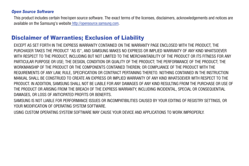 Disclaimer of warranties; exclusion of liability | Samsung SEG-I717RWAATT User Manual | Page 5 / 223