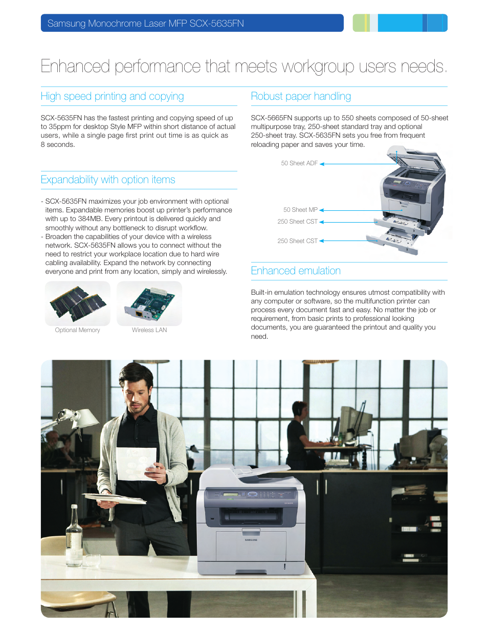 Enhanced emulation, Expandability with option items | Samsung SCX-5635FN-XAA User Manual | Page 4 / 6