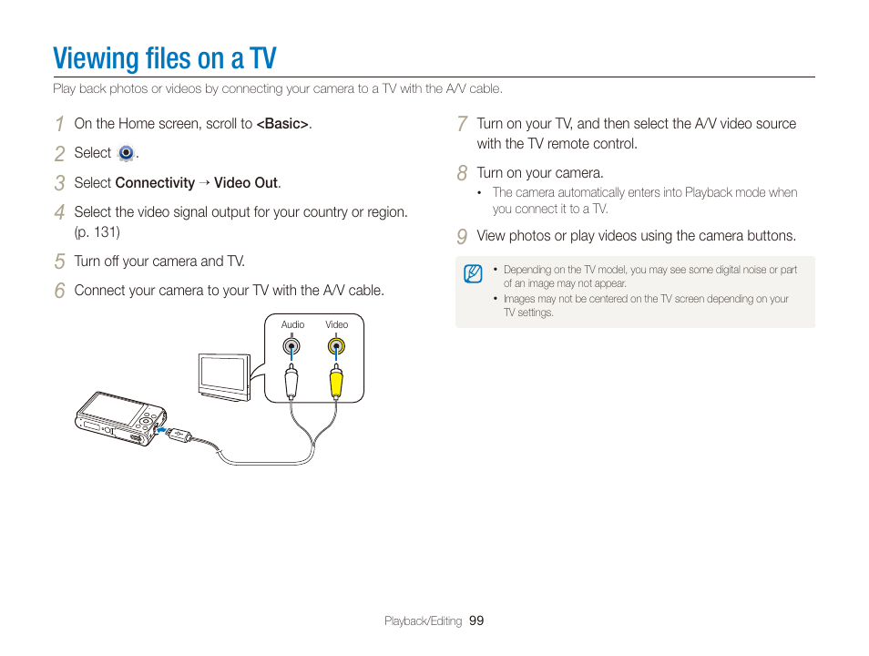 Viewing files on a tv, Viewing ﬁles on a tv | Samsung EC-DV300FBPUUS User Manual | Page 100 / 168