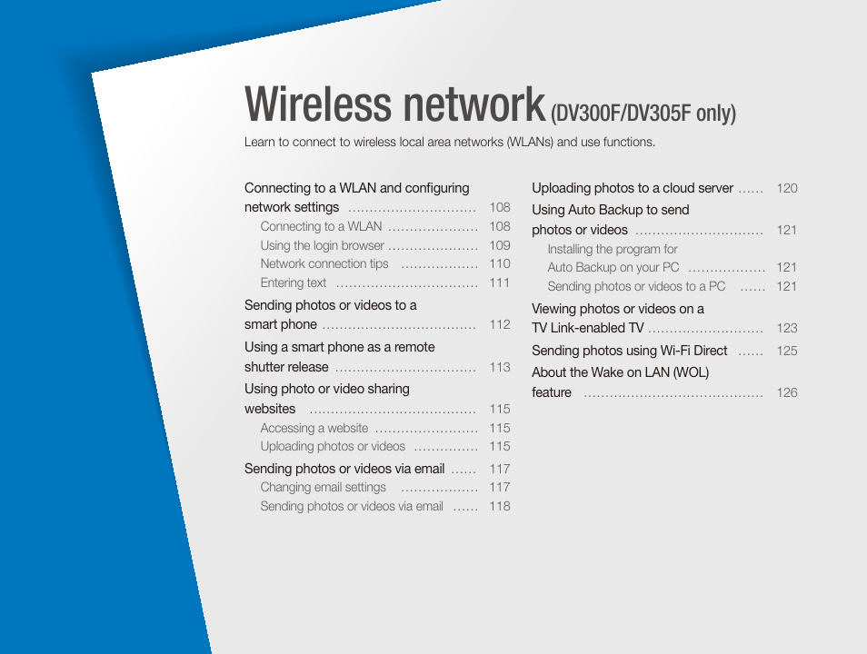 Wireless network (dv300f/dv305f only), Wireless network, Dv300f/dv305f only) | Samsung EC-DV300FBPUUS User Manual | Page 108 / 168