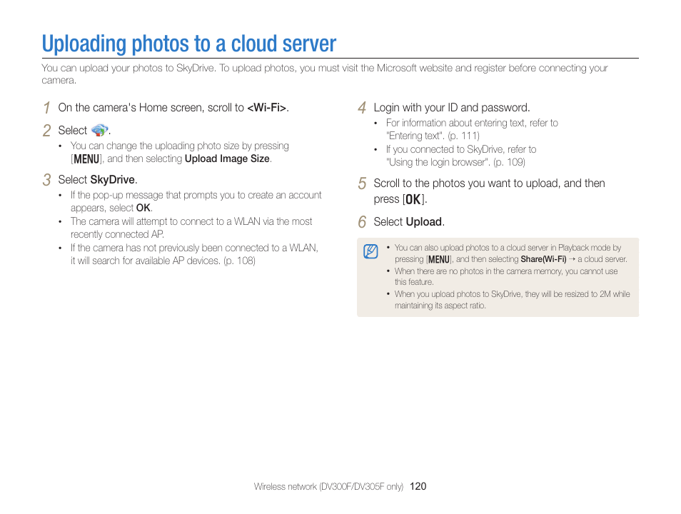 Uploading photos to a cloud server | Samsung EC-DV300FBPUUS User Manual | Page 121 / 168