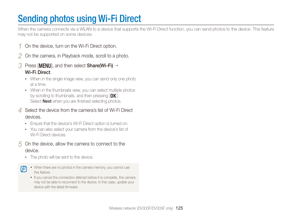 Sending photos using wi-fi direct | Samsung EC-DV300FBPUUS User Manual | Page 126 / 168