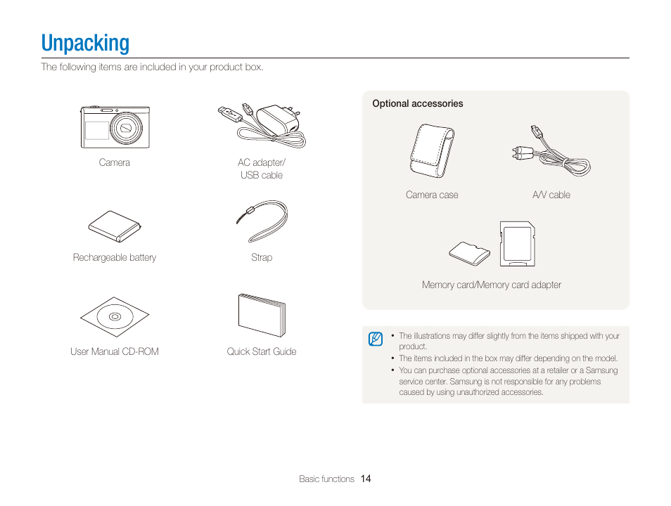 Unpacking | Samsung EC-DV300FBPUUS User Manual | Page 15 / 168