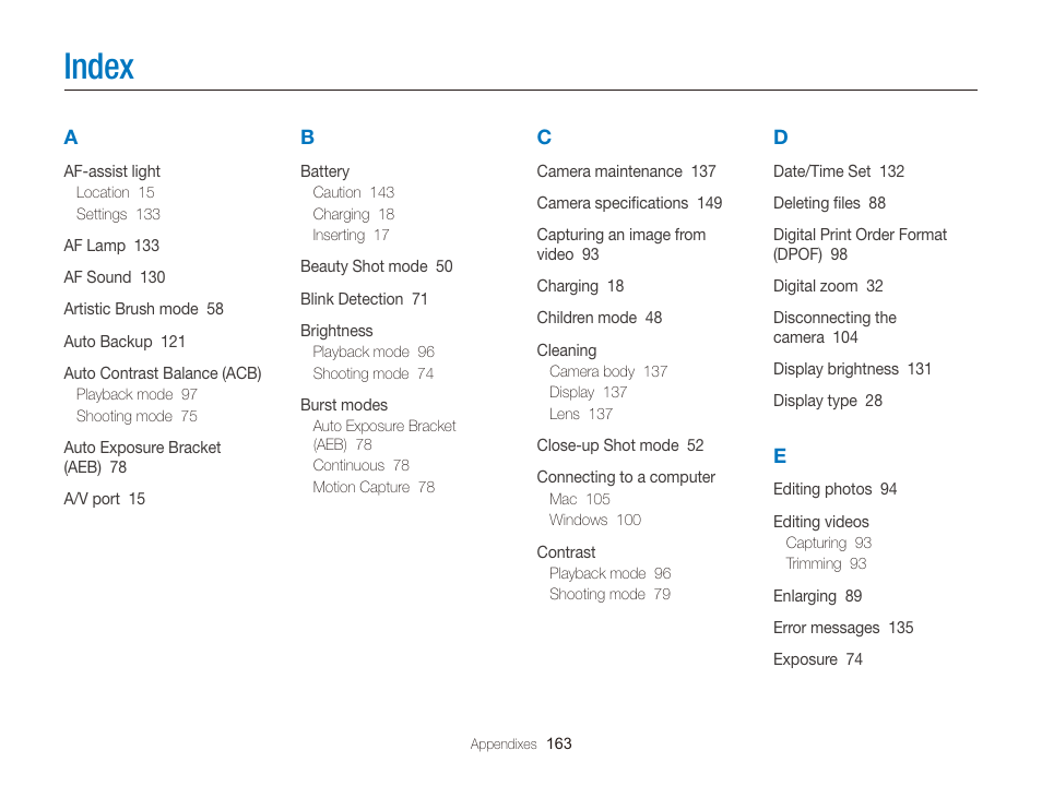 Index | Samsung EC-DV300FBPUUS User Manual | Page 164 / 168