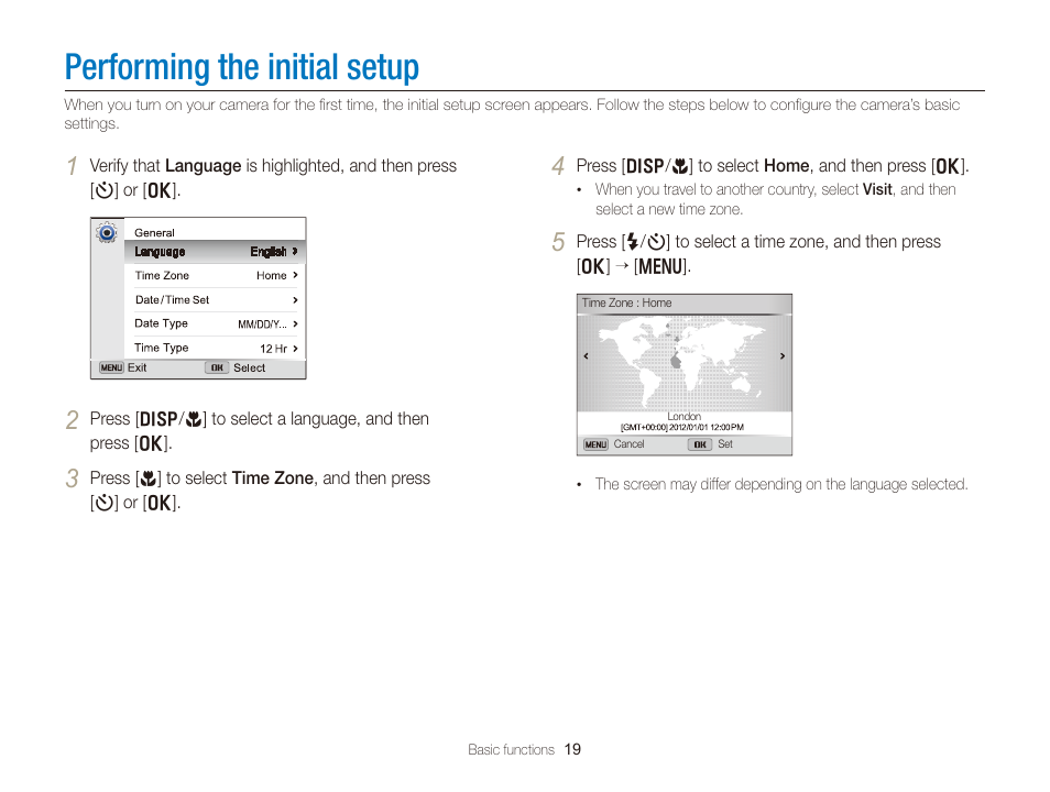 Performing the initial setup | Samsung EC-DV300FBPUUS User Manual | Page 20 / 168