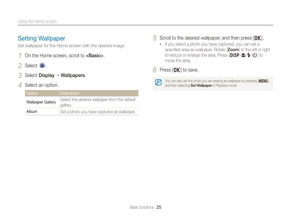 Setting wallpaper, Setting wallpaper ………………………… 25 | Samsung EC-DV300FBPUUS User Manual | Page 26 / 168