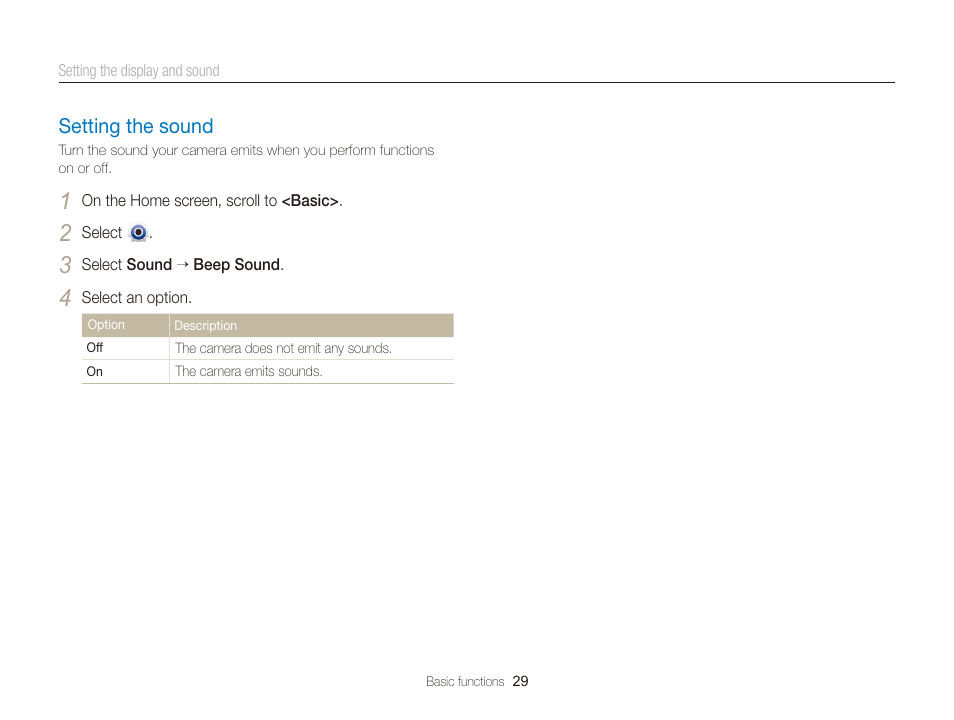 Setting the sound, Setting the sound ………………………… 29 | Samsung EC-DV300FBPUUS User Manual | Page 30 / 168