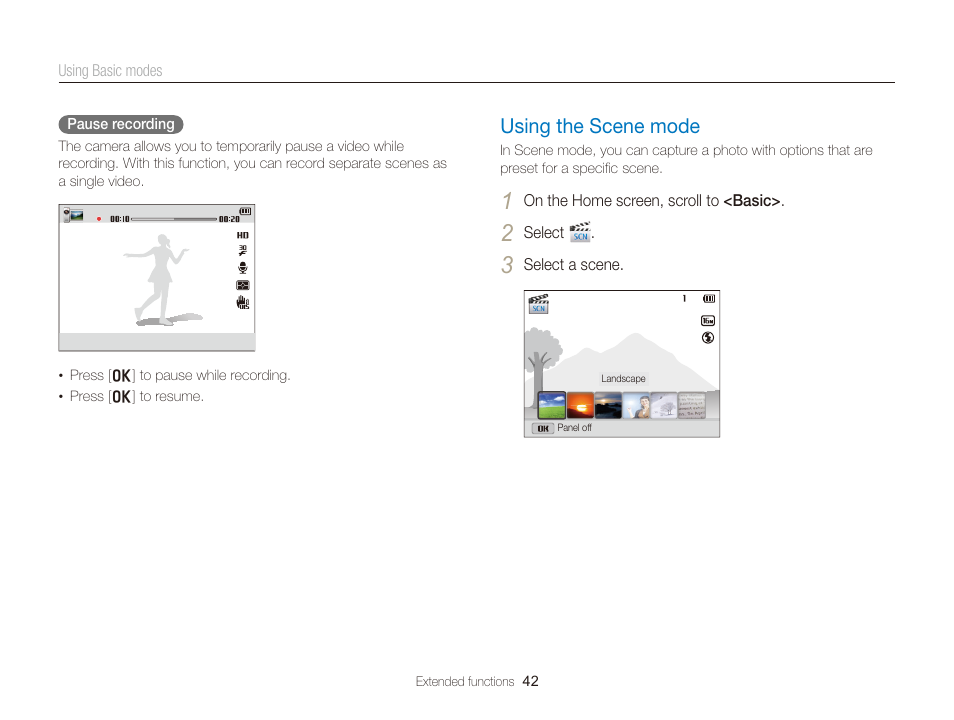 Using the scene mode, In scene mode. (p. 42), Using the scene mode …………………… 42 | Samsung EC-DV300FBPUUS User Manual | Page 43 / 168