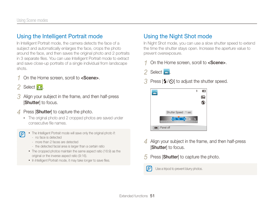 Using the intelligent portrait mode, Using the night shot mode, Select night shot mode. (p. 51) | Using the intelligent portrait mode ……… 51, Using the night shot mode ……………… 51 | Samsung EC-DV300FBPUUS User Manual | Page 52 / 168