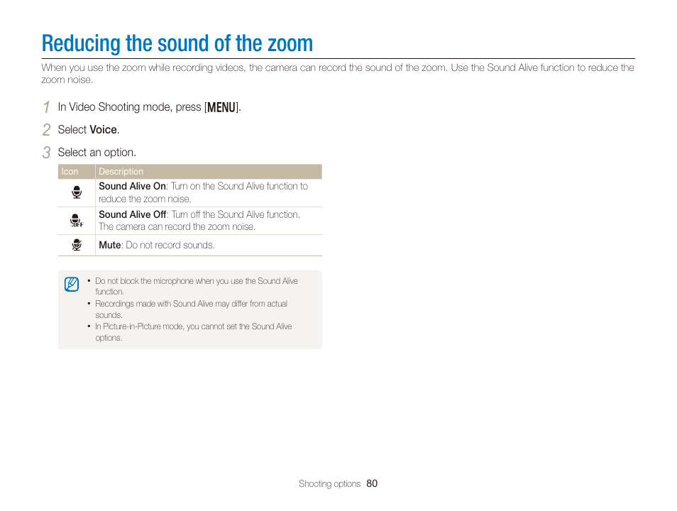 Reducing the sound of the zoom | Samsung EC-DV300FBPUUS User Manual | Page 81 / 168