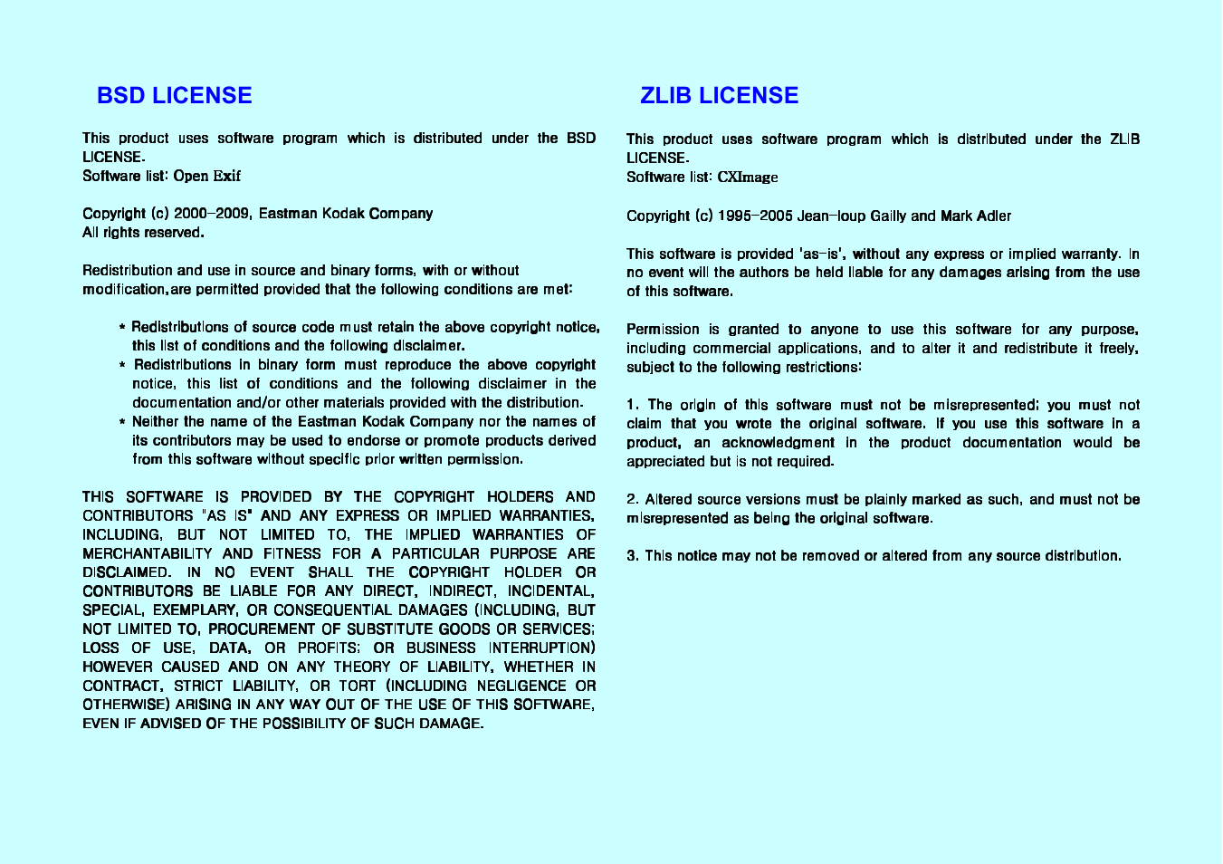 Bsd license, Zlib license | Samsung HMX-U20BN-XAP User Manual | Page 5 / 7