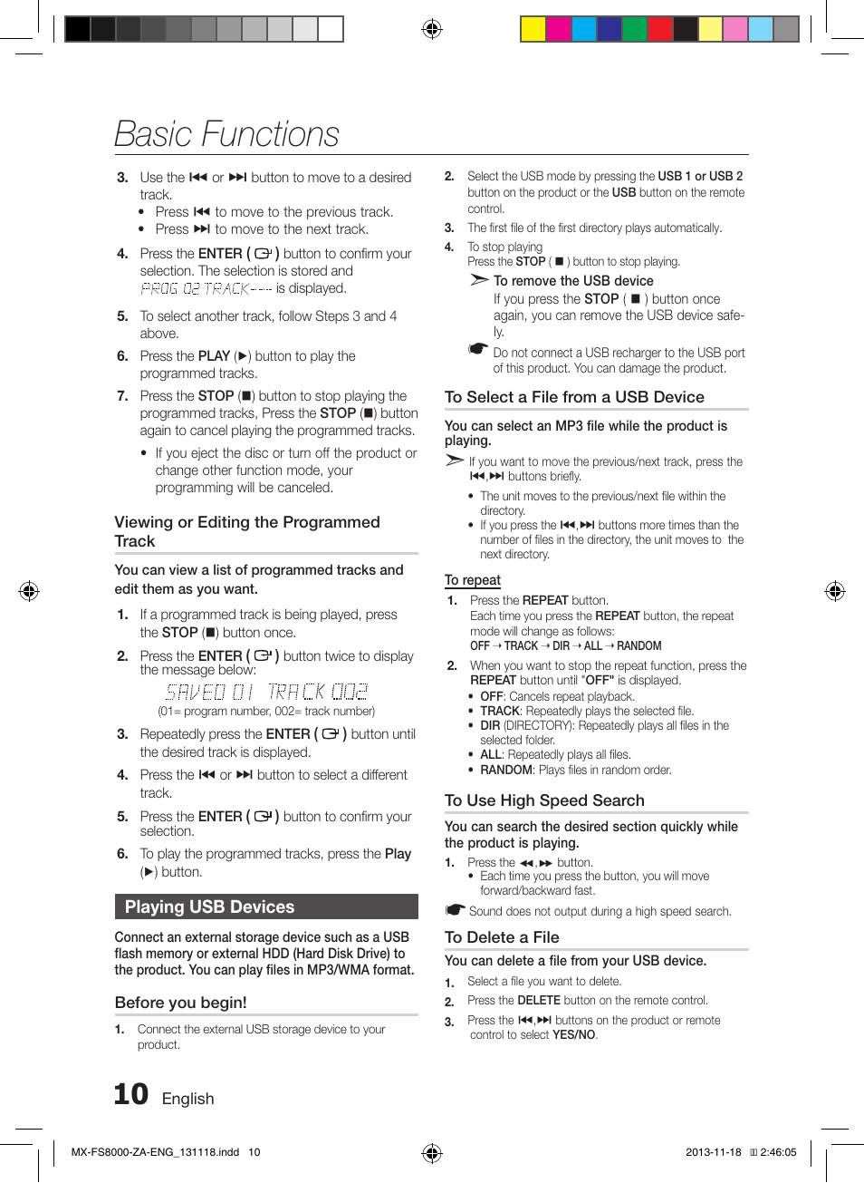 Playing usb devices, Basic functions | Samsung MX-FS8000-ZA User Manual | Page 10 / 21