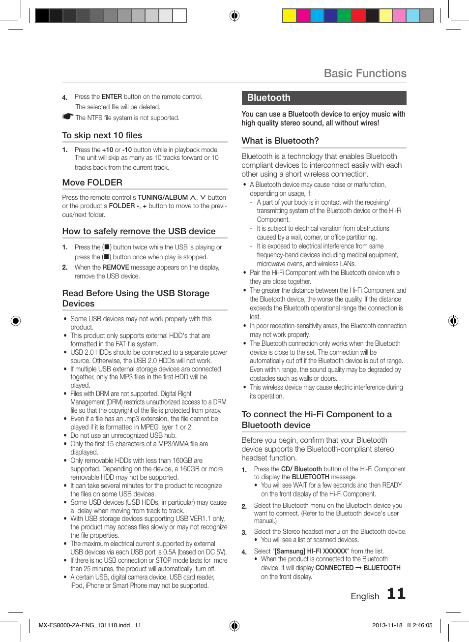 Bluetooth, Basic functions | Samsung MX-FS8000-ZA User Manual | Page 11 / 21
