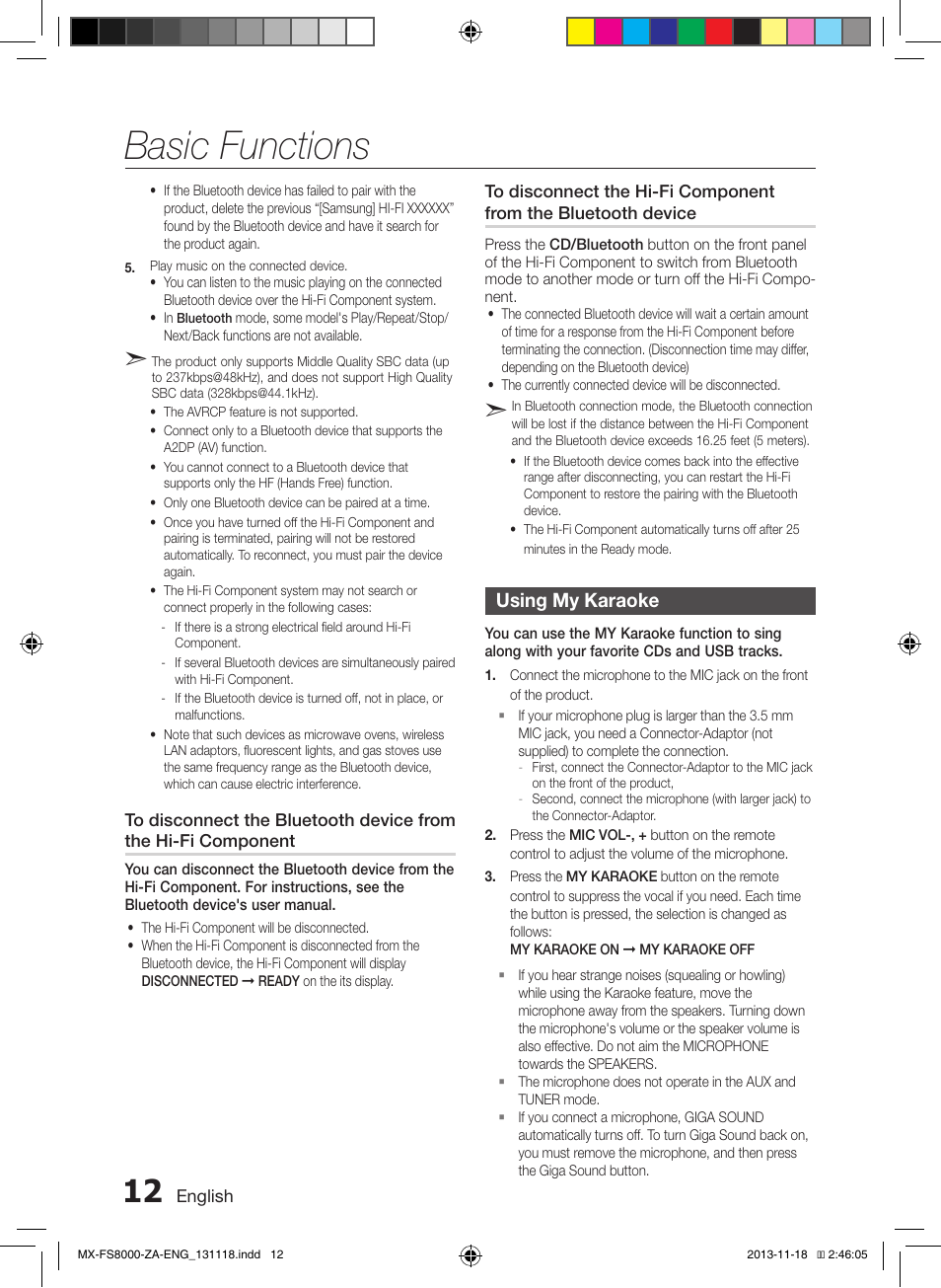 Using my karaoke, Basic functions | Samsung MX-FS8000-ZA User Manual | Page 12 / 21