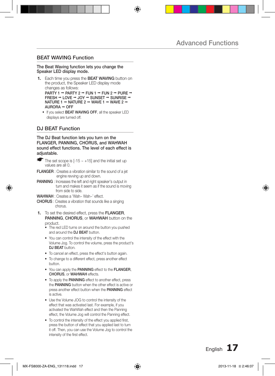 Advanced functions | Samsung MX-FS8000-ZA User Manual | Page 17 / 21