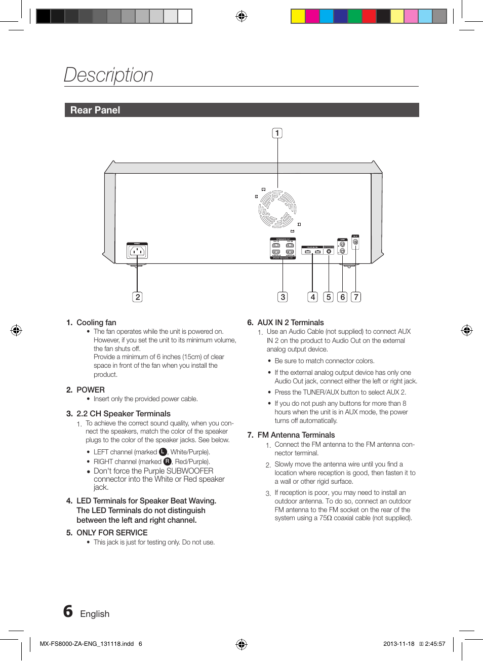 Rear panel, Description | Samsung MX-FS8000-ZA User Manual | Page 6 / 21