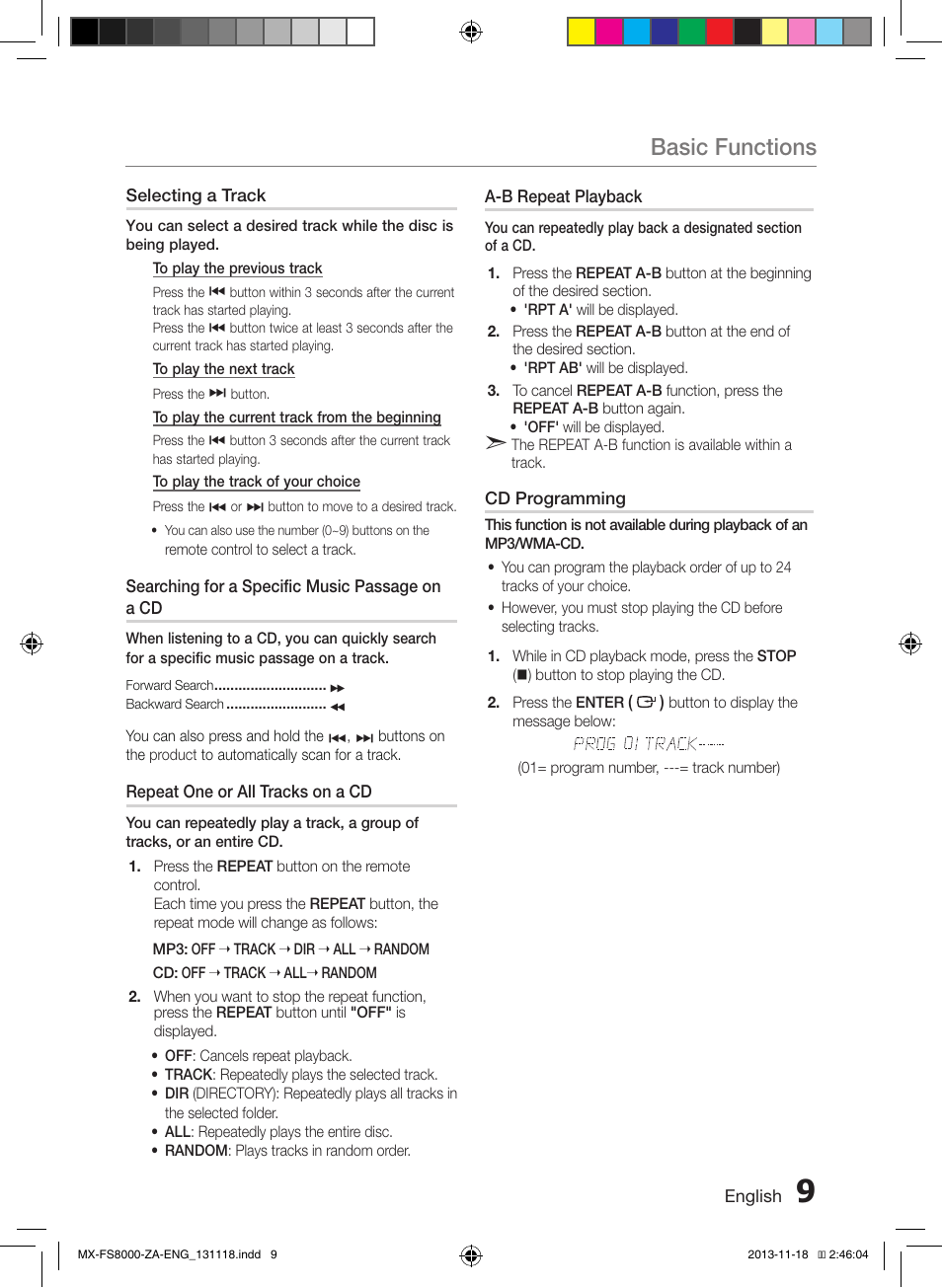Basic functions | Samsung MX-FS8000-ZA User Manual | Page 9 / 21
