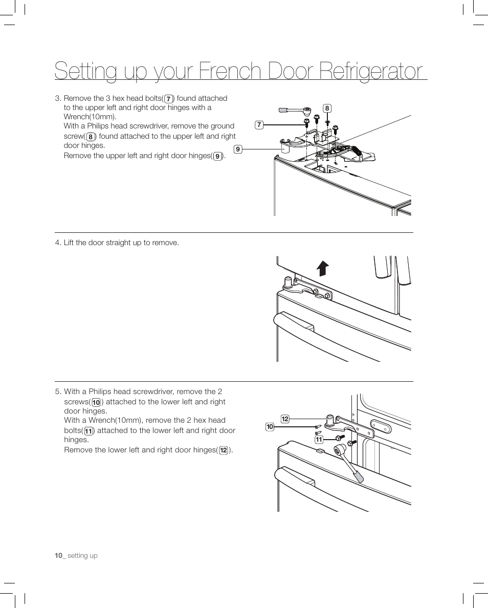 Setting up your french door refrigerator | Samsung RF267AASH-XAA User Manual | Page 10 / 40