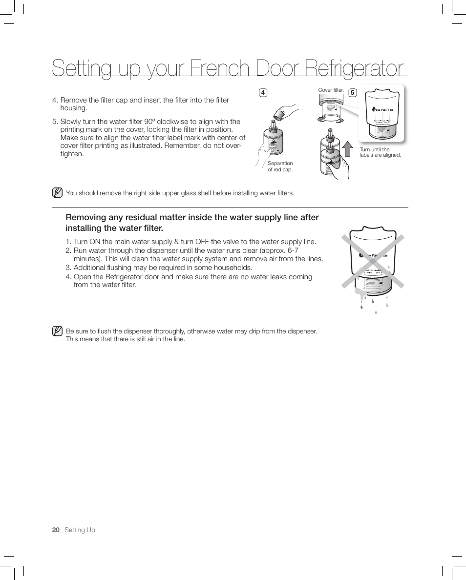 Setting up your french door refrigerator | Samsung RF267AASH-XAA User Manual | Page 20 / 40
