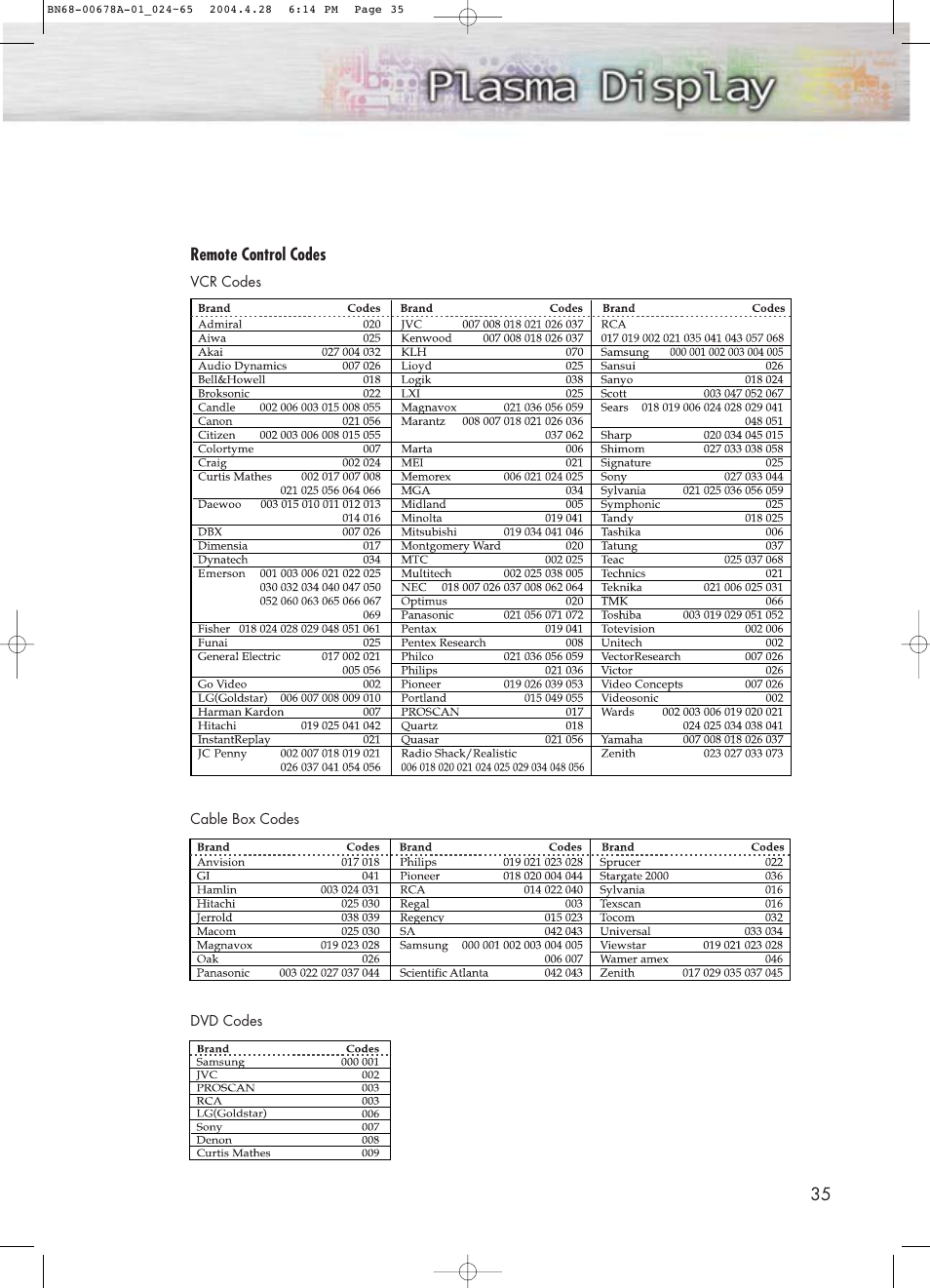 Samsung HPP4261X-XAP User Manual | Page 35 / 112