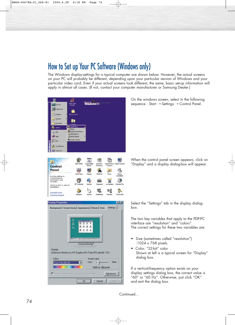How to set up your pc software (windows only) | Samsung HPP4261X-XAP User Manual | Page 74 / 112