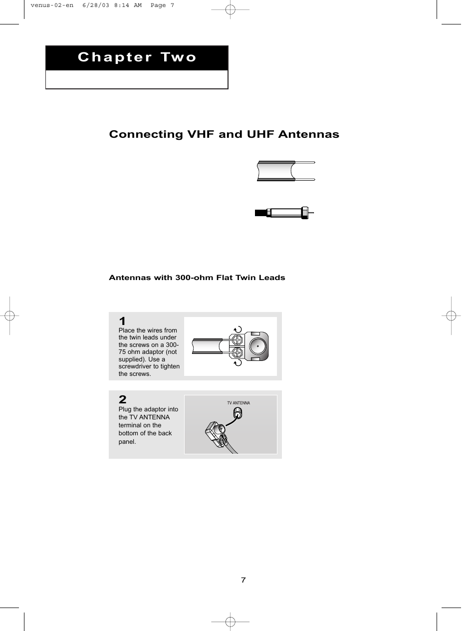 Installation, Connecting vhf and uhf antennas, Antennas with 300-ohm flat twin leads | Samsung LTN406WX-XAC User Manual | Page 17 / 84