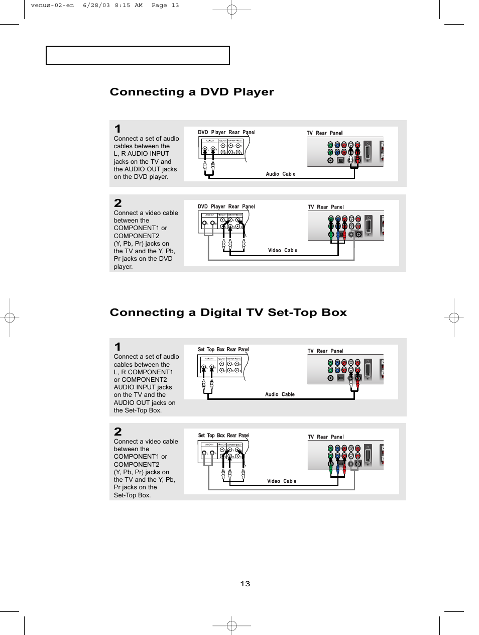 Connecting a dvd player, Connecting a digital tv set-top box | Samsung LTN406WX-XAC User Manual | Page 23 / 84