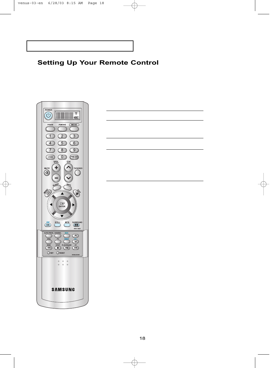 Setting up your remote control | Samsung LTN406WX-XAC User Manual | Page 28 / 84