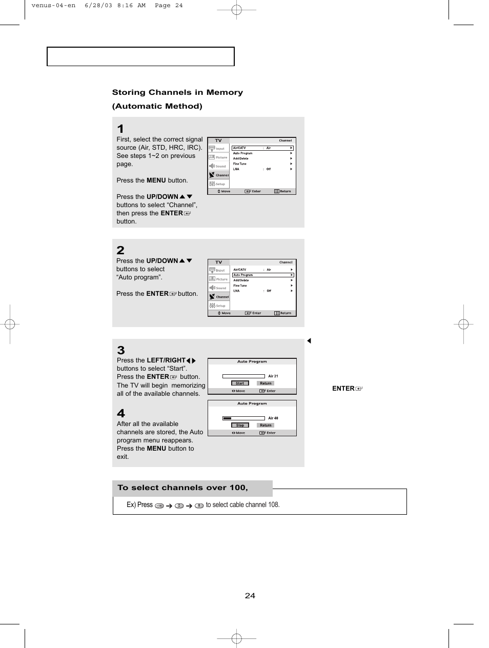 Storing channels in memory | Samsung LTN406WX-XAC User Manual | Page 34 / 84