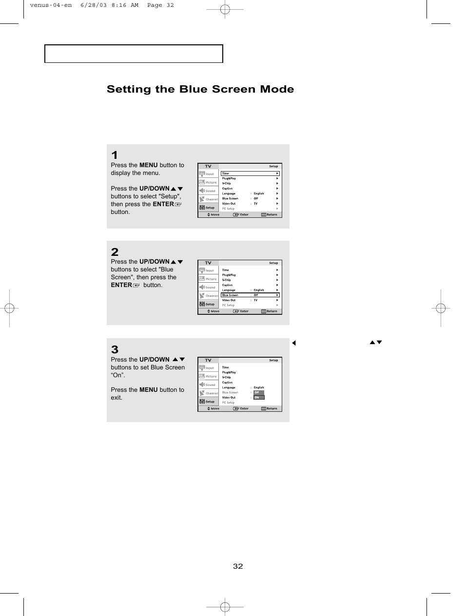 Setting the blue screen mode | Samsung LTN406WX-XAC User Manual | Page 42 / 84