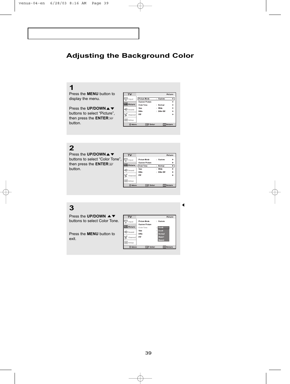 Adjusting the background color | Samsung LTN406WX-XAC User Manual | Page 49 / 84