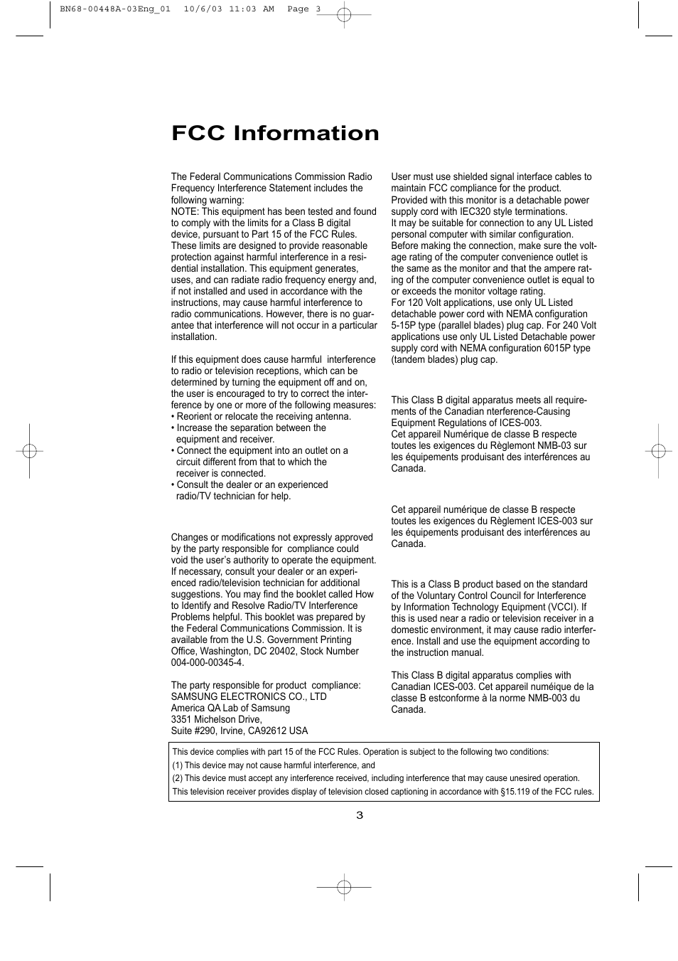 Fcc information | Samsung LTN406WX-XAC User Manual | Page 6 / 84