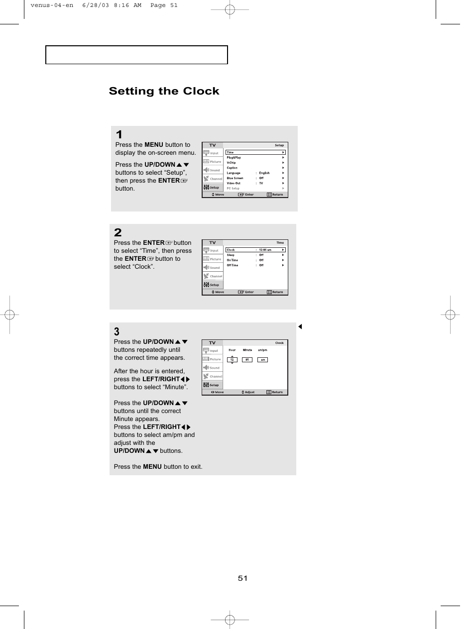 Setting the clock | Samsung LTN406WX-XAC User Manual | Page 61 / 84