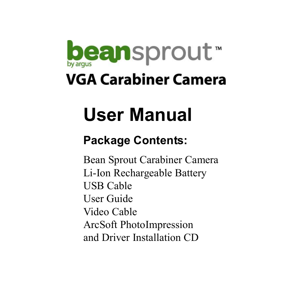 Argus Camera BeanSpraut VGA Carabiner Camera User Manual | 14 pages