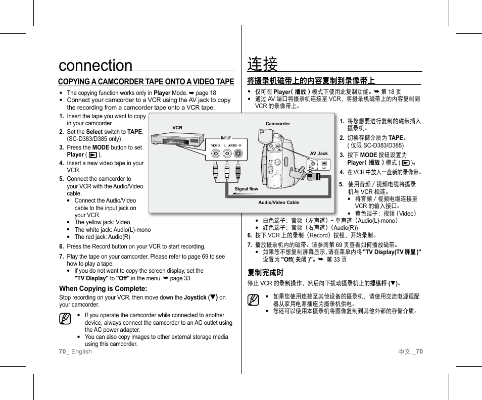 Connection 连接, 复制完成时 | Samsung SC-D382-XAA User Manual | Page 74 / 111