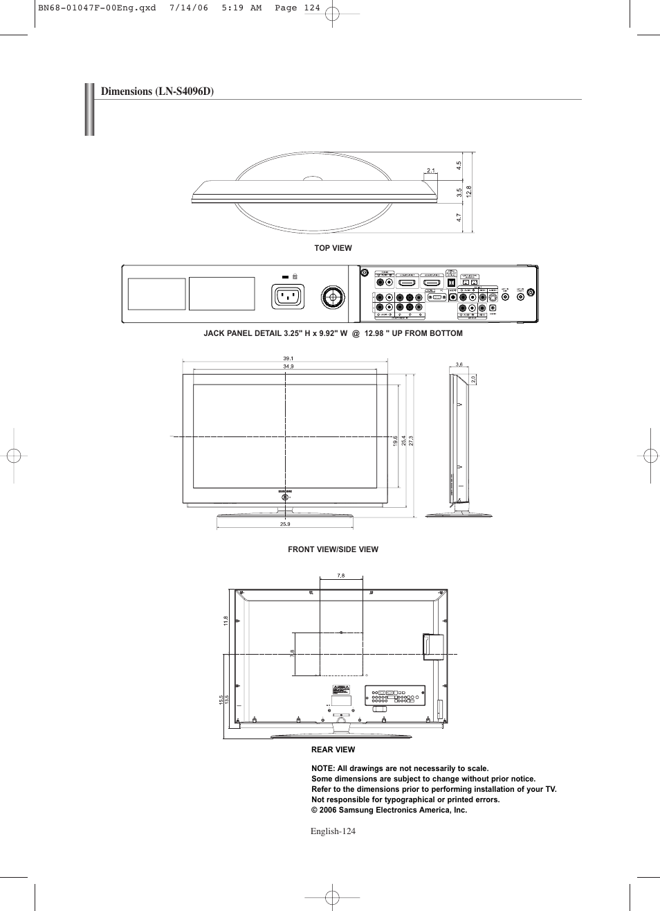 Dimensions (ln-s4096d) | Samsung LNS4696DX-XAA User Manual | Page 126 / 380
