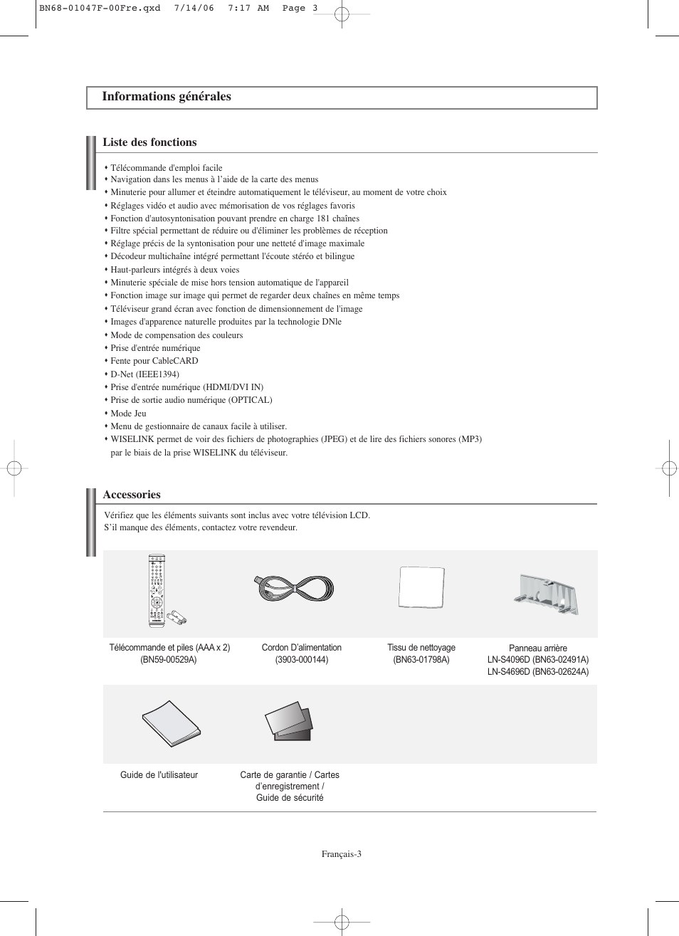 Informations générales | Samsung LNS4696DX-XAA User Manual | Page 131 / 380