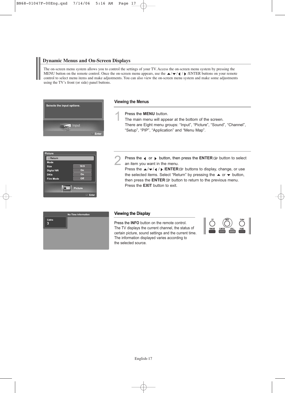 Dynamic menus and on-screen displays | Samsung LNS4696DX-XAA User Manual | Page 19 / 380