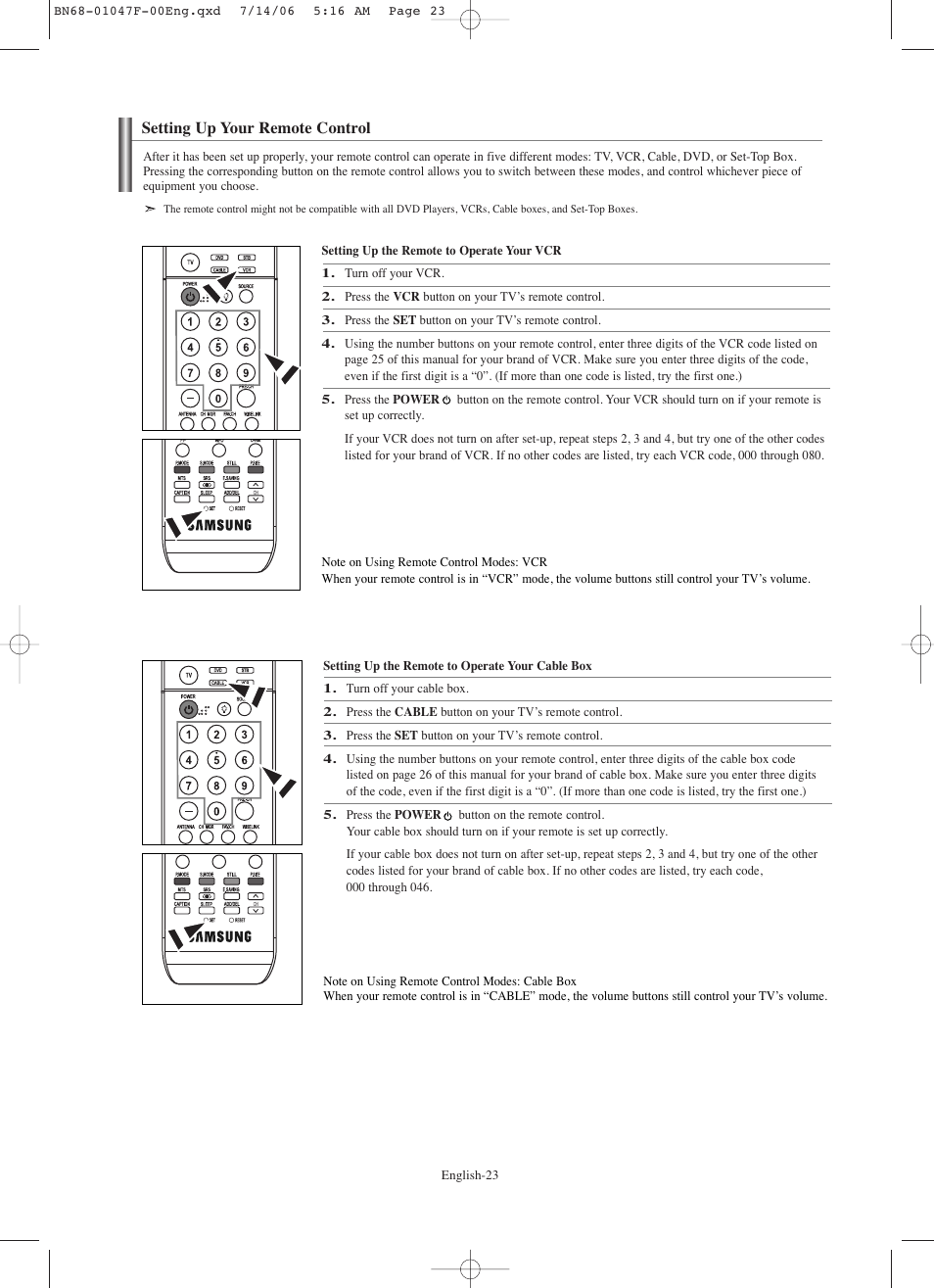 Setting up your remote control | Samsung LNS4696DX-XAA User Manual | Page 25 / 380