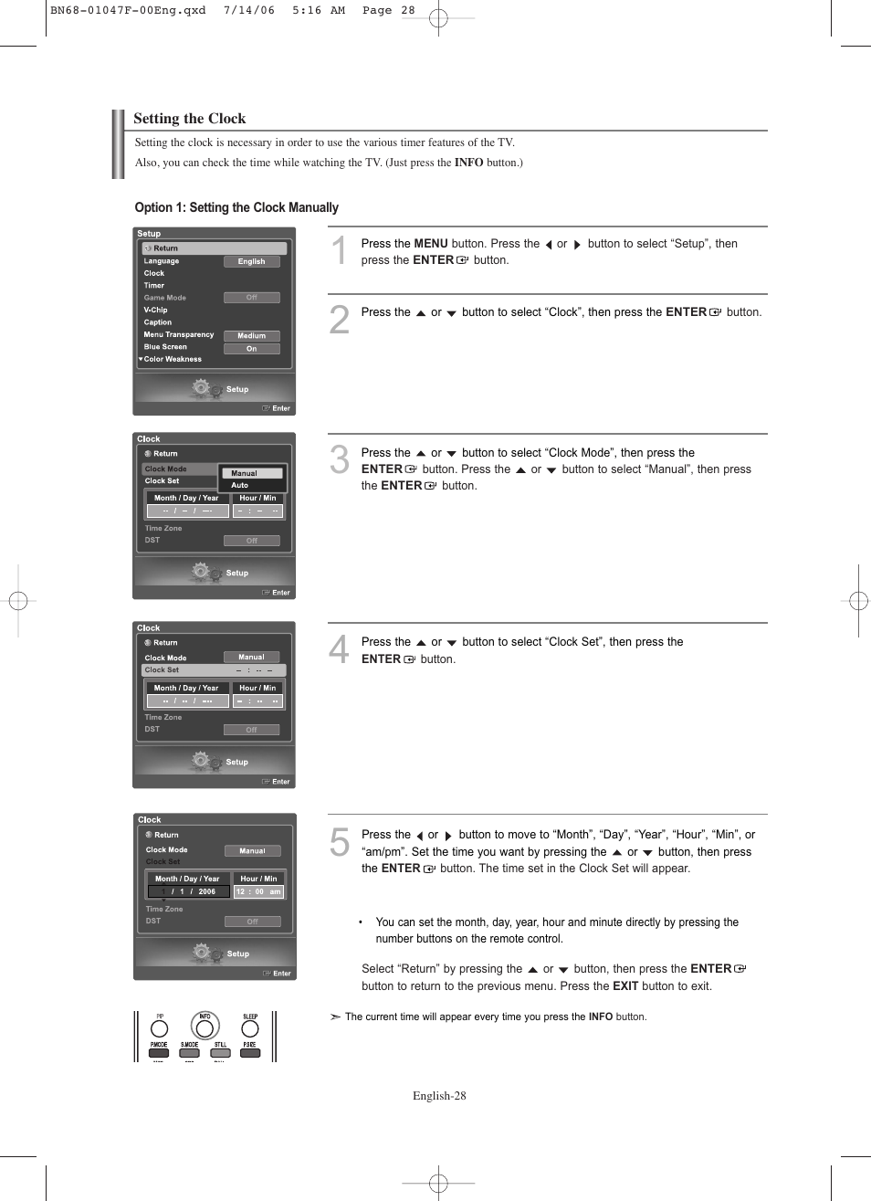 Setting the clock | Samsung LNS4696DX-XAA User Manual | Page 30 / 380