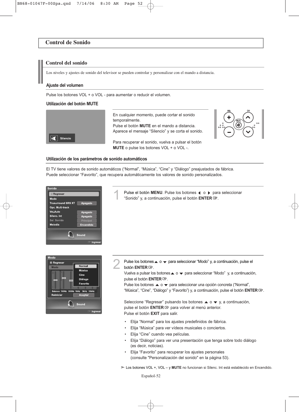 Control de sonido | Samsung LNS4696DX-XAA User Manual | Page 306 / 380