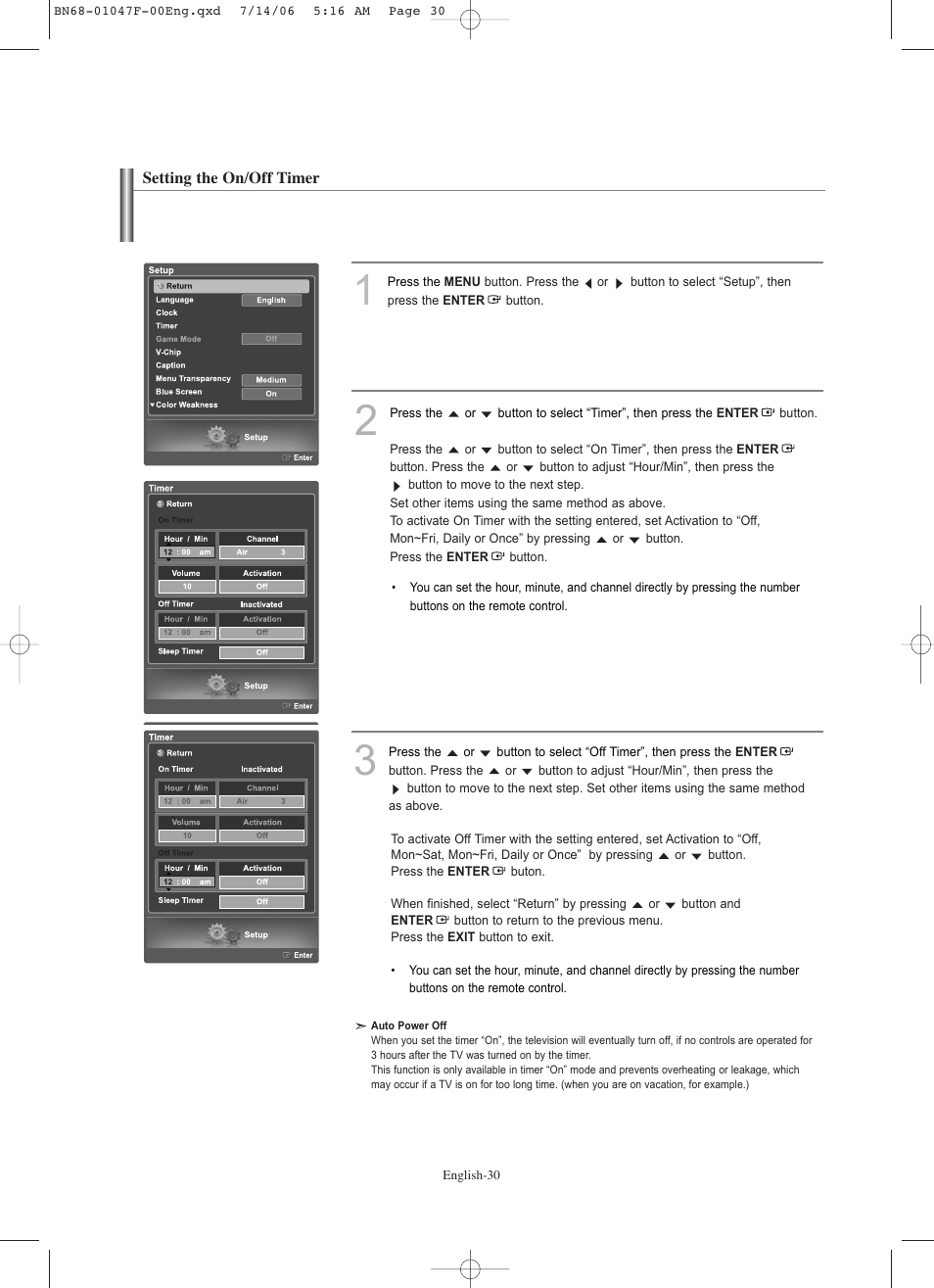 Setting the on/off timer | Samsung LNS4696DX-XAA User Manual | Page 32 / 380