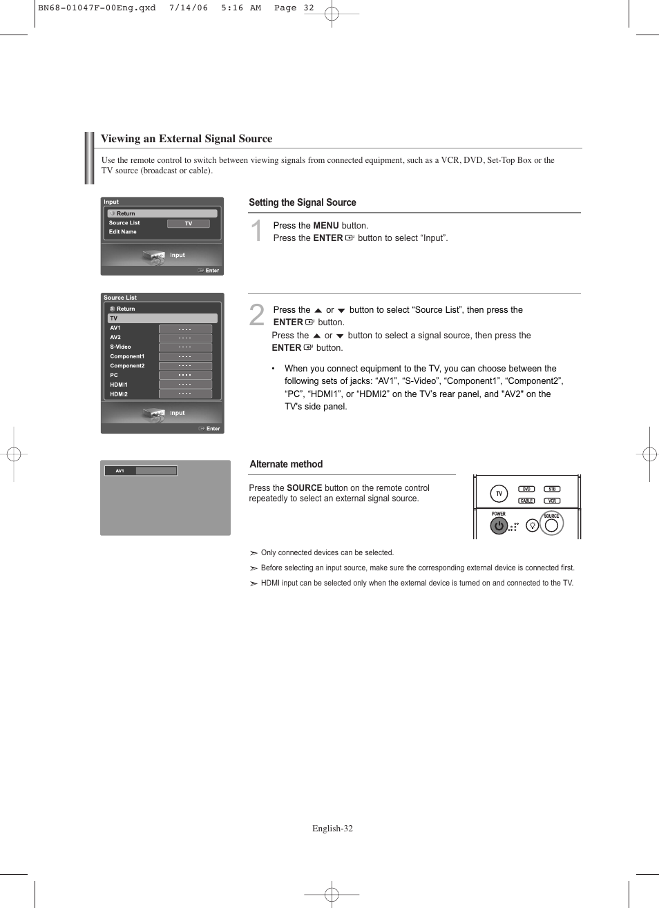 Viewing an external signal source | Samsung LNS4696DX-XAA User Manual | Page 34 / 380