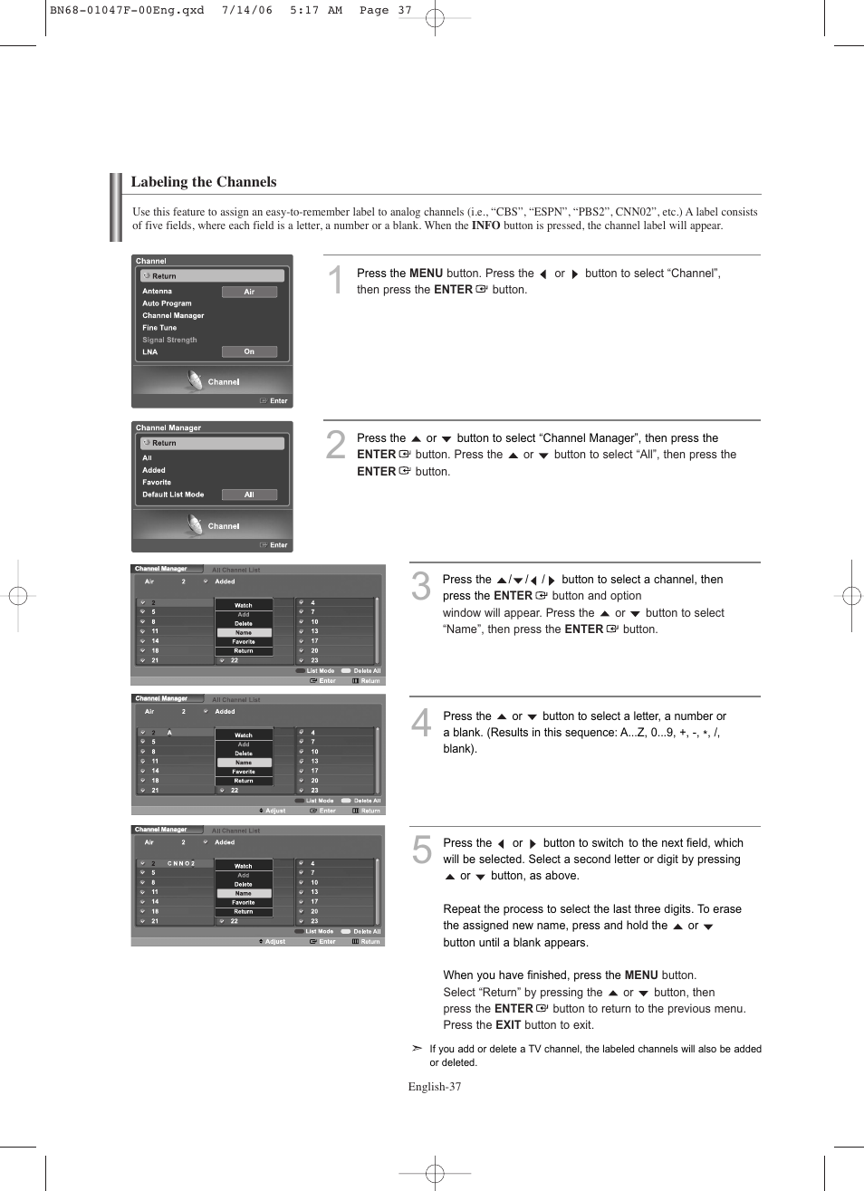 Labeling the channels | Samsung LNS4696DX-XAA User Manual | Page 39 / 380