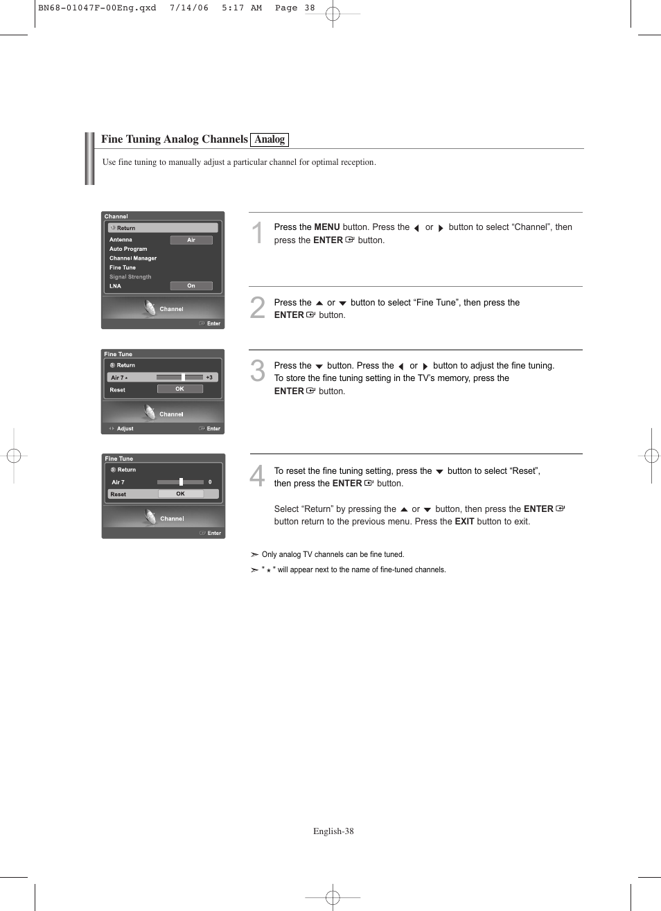 Fine tuning analog channels-analog | Samsung LNS4696DX-XAA User Manual | Page 40 / 380