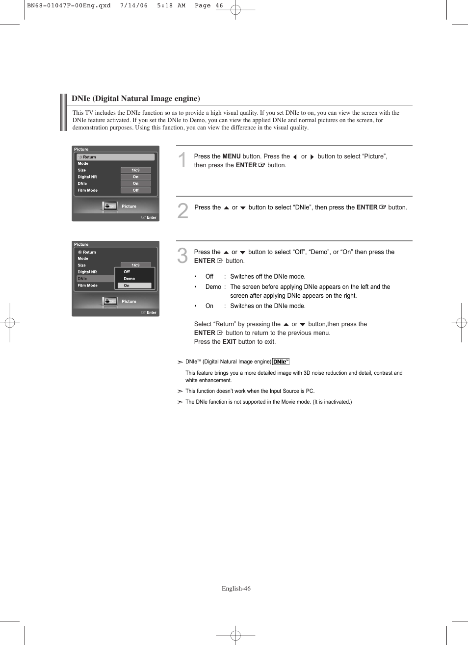 Dnie (digital natural image engine) | Samsung LNS4696DX-XAA User Manual | Page 48 / 380