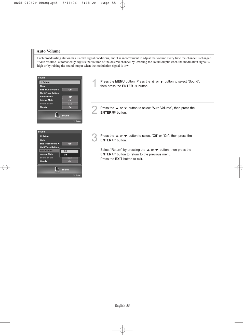 Auto volume | Samsung LNS4696DX-XAA User Manual | Page 57 / 380